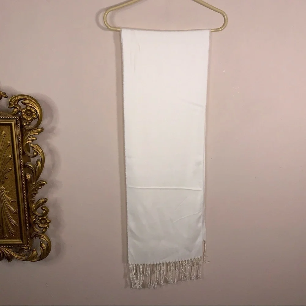 Soft Ivory Knit Scarf With Fringe Unisex Neutral